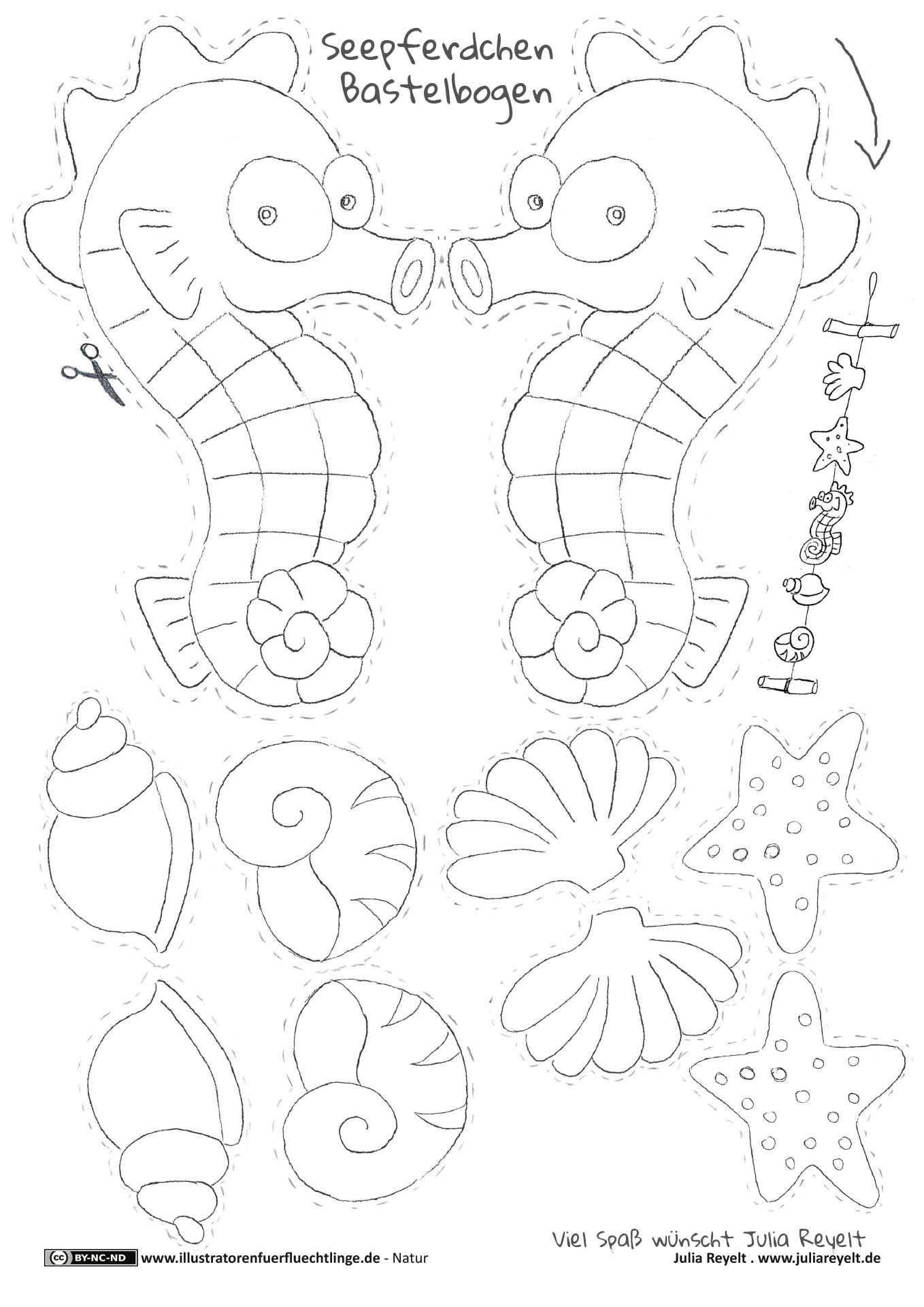 Natur - Seepferdchen Muscheln Meer Mobile Bastelbogen von Julia Reyelt